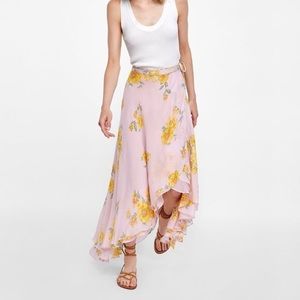 Zara pink floral maxi skirt